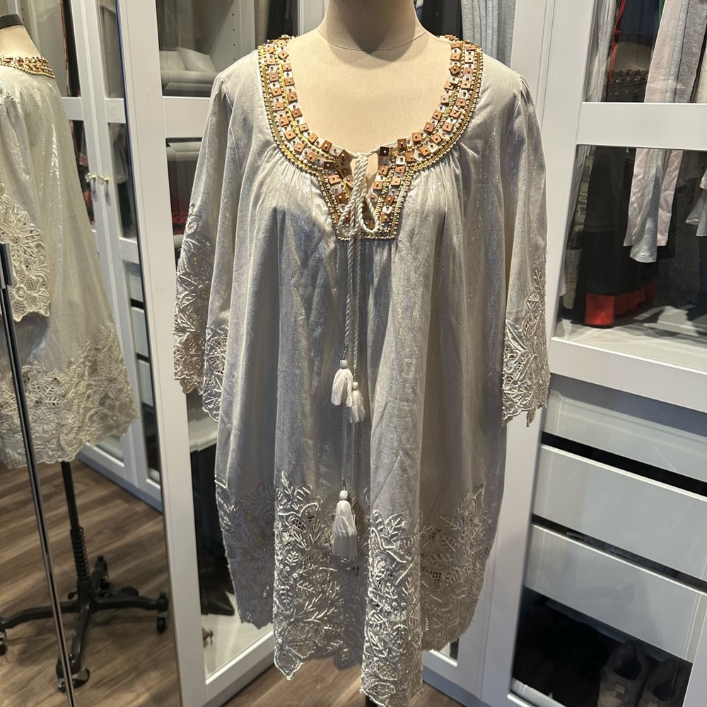 Shyanne Cream Tunic with Silver Embroidery